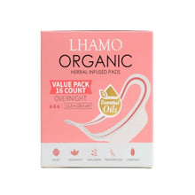 Load image into Gallery viewer, Lhamo Organic Herbal Infused Pads - Overnight (16 Count)
