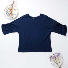 Load image into Gallery viewer, 里仁女有機棉點點愜意七分衫-深藍 Leezen Women's Organic Cotton Three-Quarter-Sleeve Top-Dark Blue