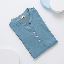 Load image into Gallery viewer, 里仁女亨利領短上衣(灰藍) Leezen Organic Cotton Shirt- Grey Blue