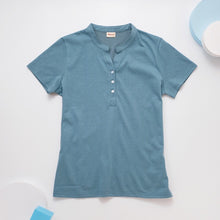 Load image into Gallery viewer, 里仁女亨利領短上衣(灰藍) Leezen Organic Cotton Shirt- Grey Blue
