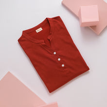 Load image into Gallery viewer, 里仁女亨利領短上衣(橘紅) Leezen Organic Cotton Shirt- Orange Red