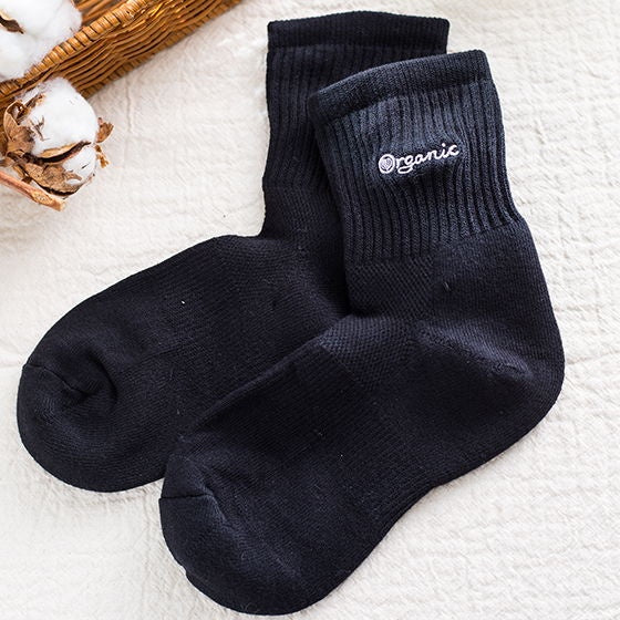 里仁有機棉半毛巾襪-黑 21-24cm Leezen Organic Towl Feel Socks-Black