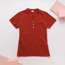 Load image into Gallery viewer, 里仁女亨利領短上衣(橘紅) Leezen Organic Cotton Shirt- Orange Red
