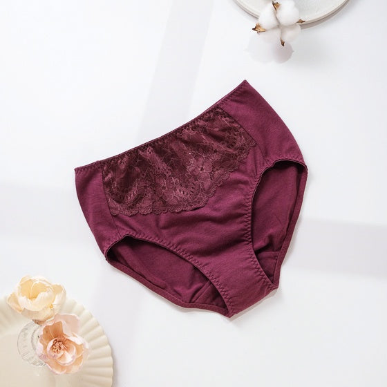 里仁花漾蕾絲女中腰內褲(輕柔)華麗紫 Leezen Organic Panties Mid to Mid-Rise (Soft)-Purple