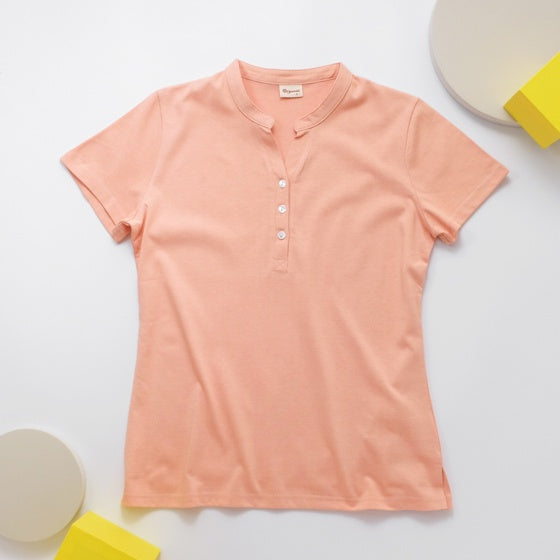 里仁女亨利領短上衣(粉橘) Leezen Organic Cotton Shirt- Pink Orange