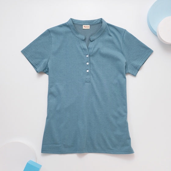 里仁女亨利領短上衣(灰藍) Leezen Organic Cotton Shirt- Grey Blue