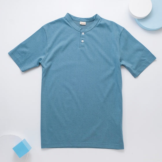 里仁男亨利領短上衣(灰藍) Leezen Organic Cotton Male Shirt- Blue Gray