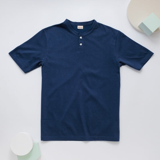 里仁男亨利領短上衣(深藍) Leezen Men's Organic Cotton Male Shirt- Navy