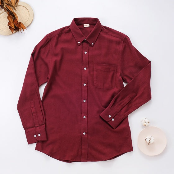 里仁男法蘭絨經典襯衫-暗紅 Leezen Men's Organic Cotton Flannel Shirt-Dark Red