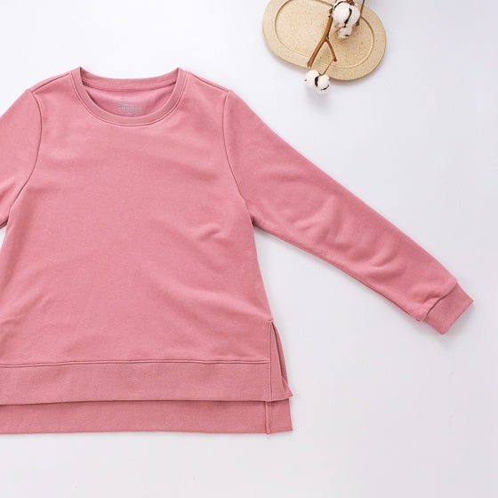 里仁休閒大學T-粉紅 Leezen Women's Organic Cotton Sweatshirt-Pink